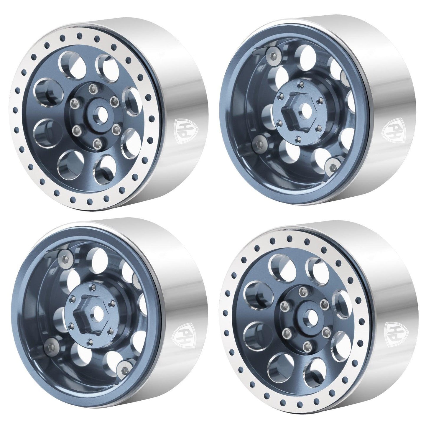 Powerhobby 1.3" Aluminum Beadlock Wheels Titanium (4) 1/24 Rock Crawler