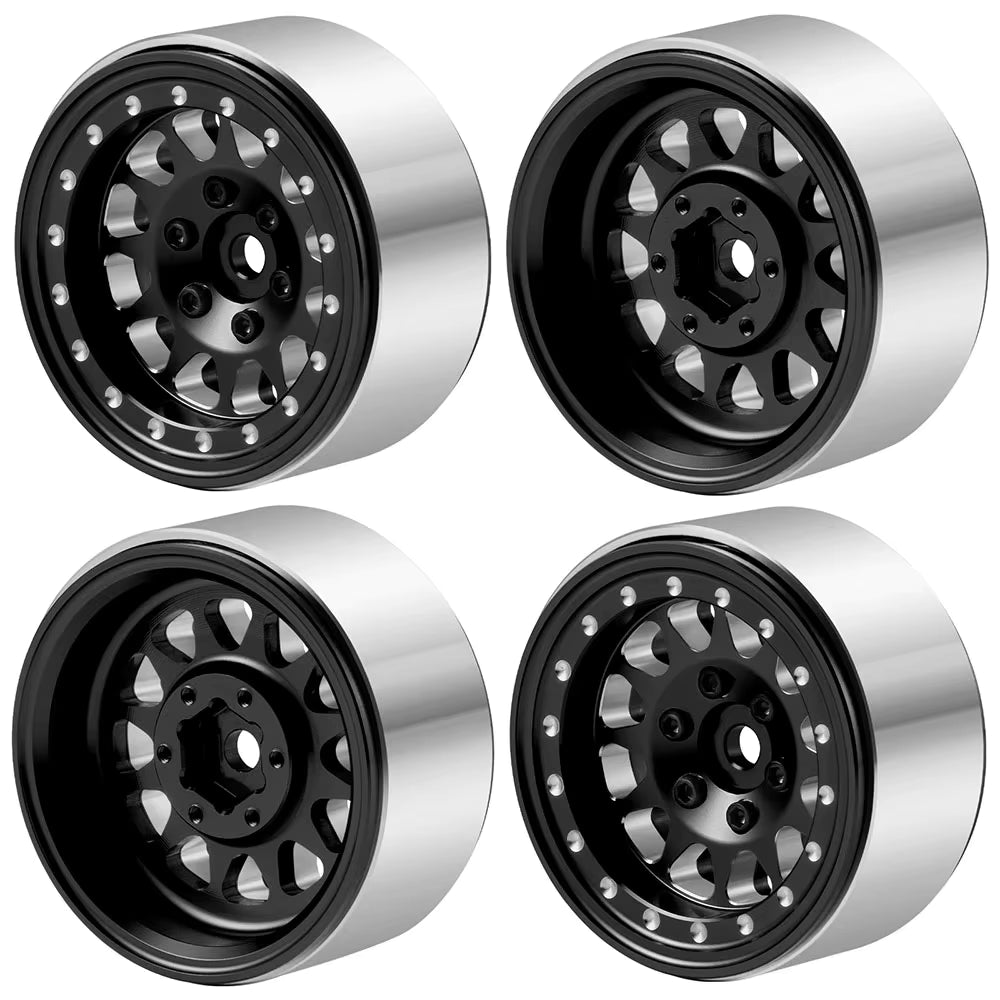 Powerhobby 1.3" Aluminum Beadlock Wheels (4) 1/24 Rock Crawler Black