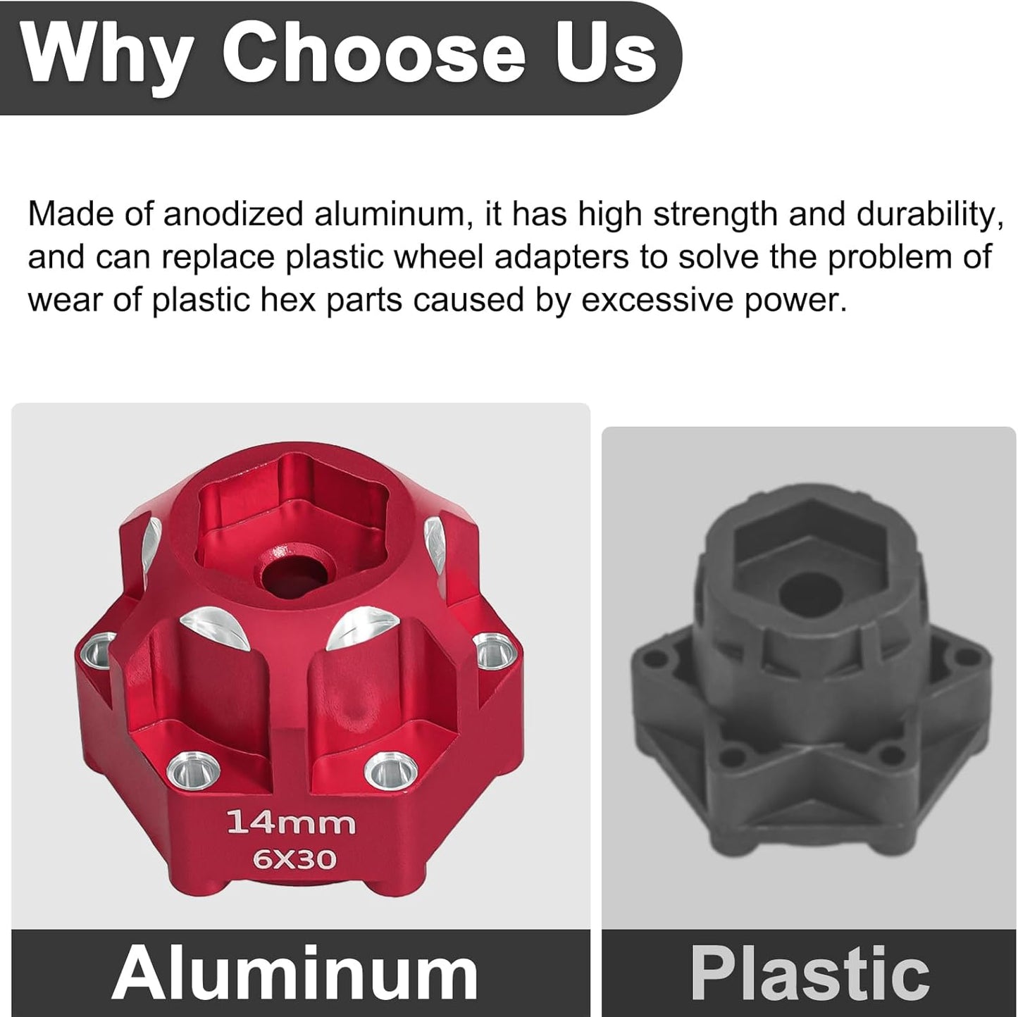 Powerhobby 6x30 to 14mm Aluminum Hex Adapters (4) Pro-Line Arrma Senton Granite Wheel