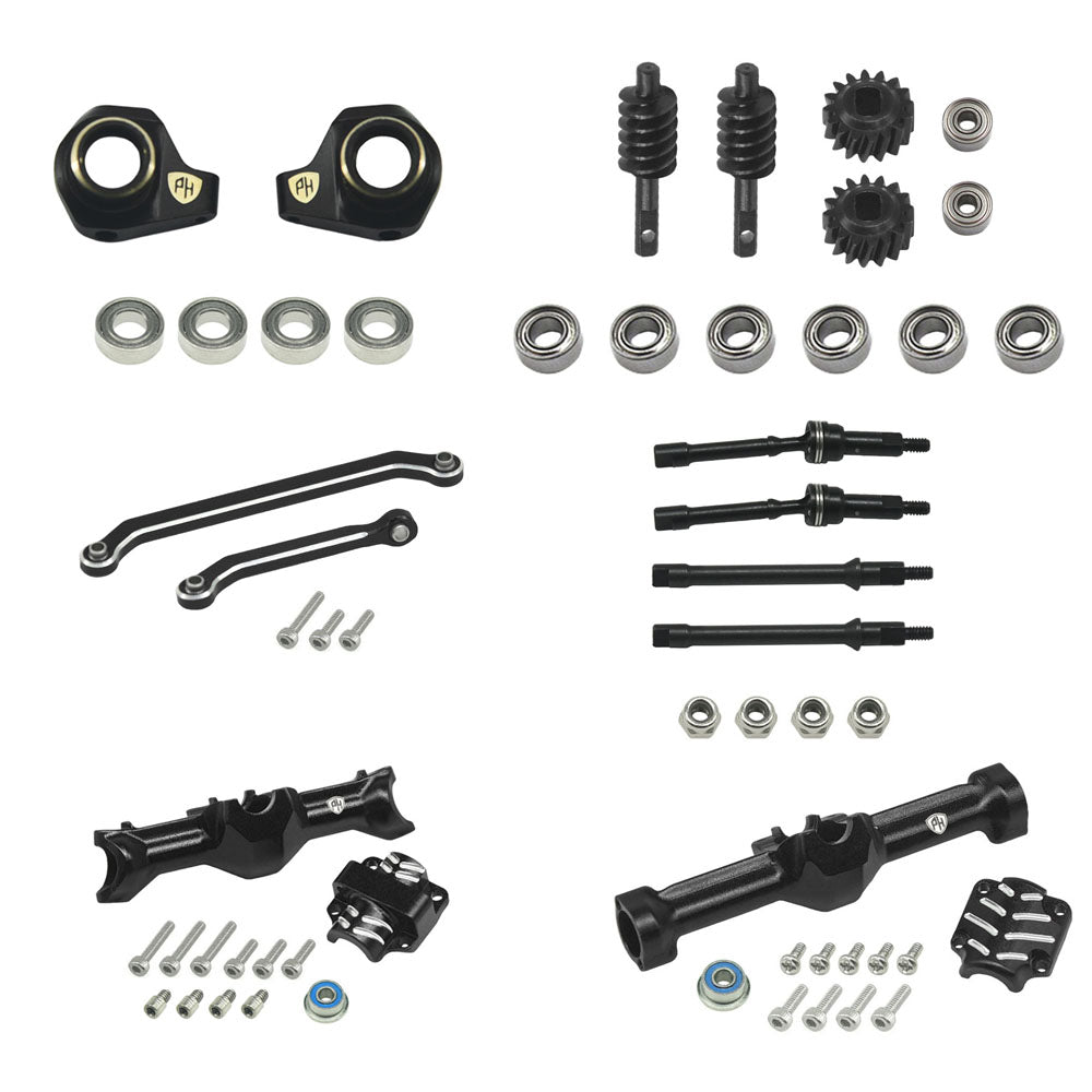 Powerhobby Aluminum Front + Rear Complete Axles w Brass Upgrades Black Axial SCX30