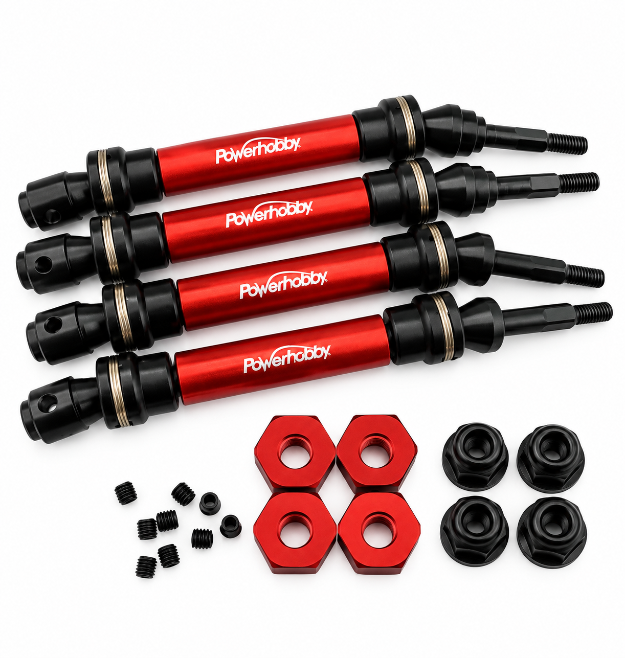 Powerhobby Front & Rear HD Steel Driveshafts / CVD Red FOR Traxxas Slash 2WD