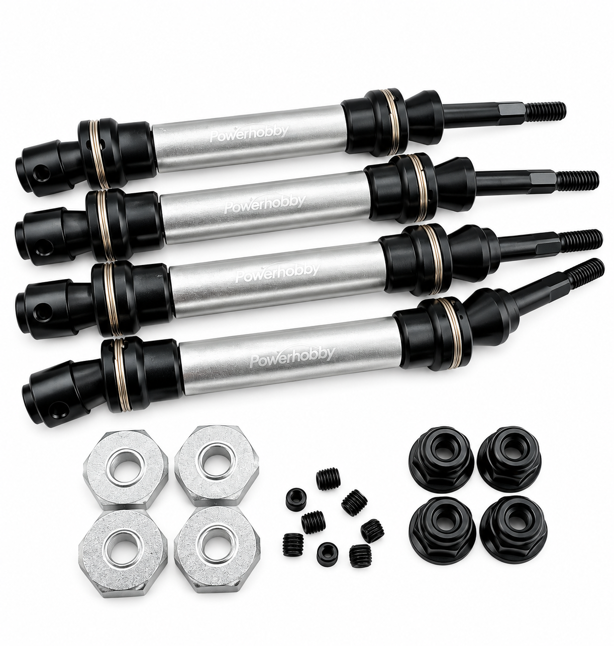 Powerhobby Front & Rear HD Steel Driveshafts / CVD Silver FOR Traxxas Slash 2WD