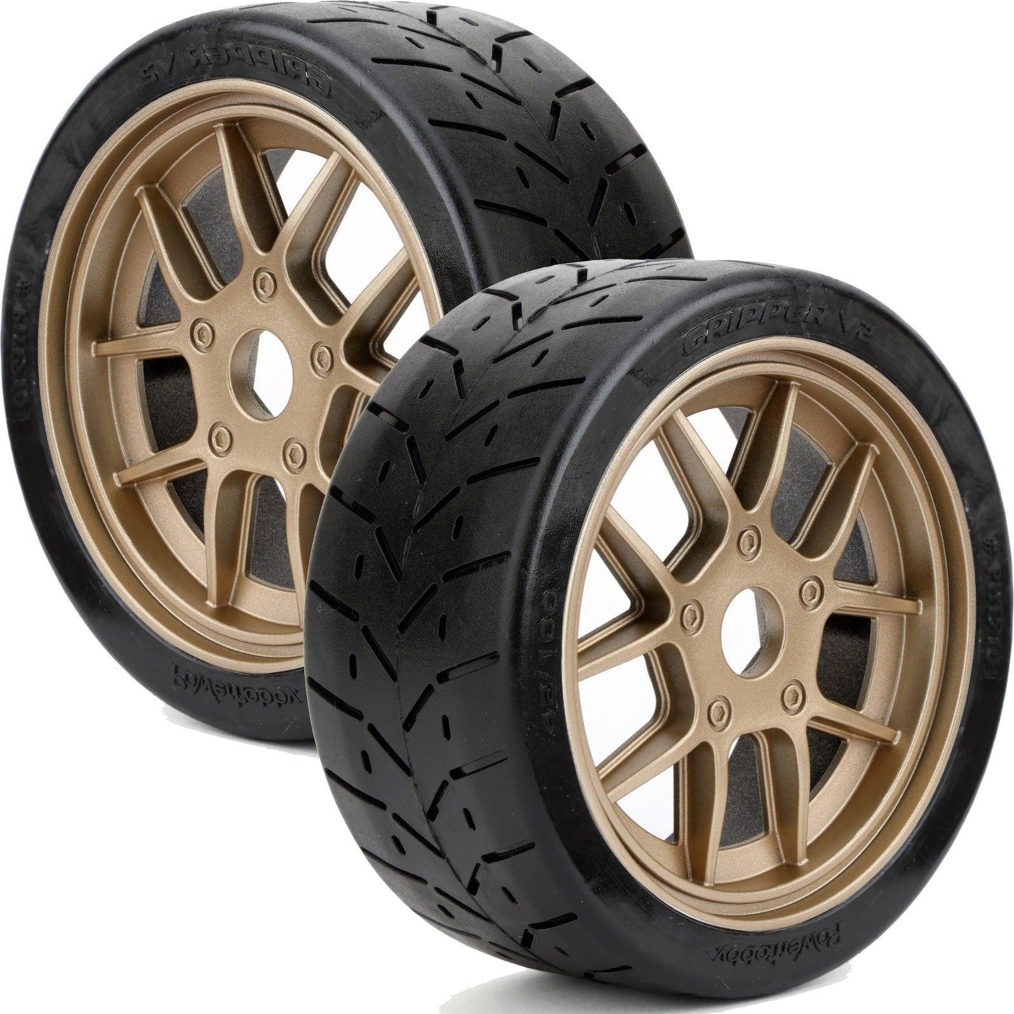 Powerhobby 1/8 Gripper 42/100 Belted Mounted Tires 17mm Gold Wheels V2.