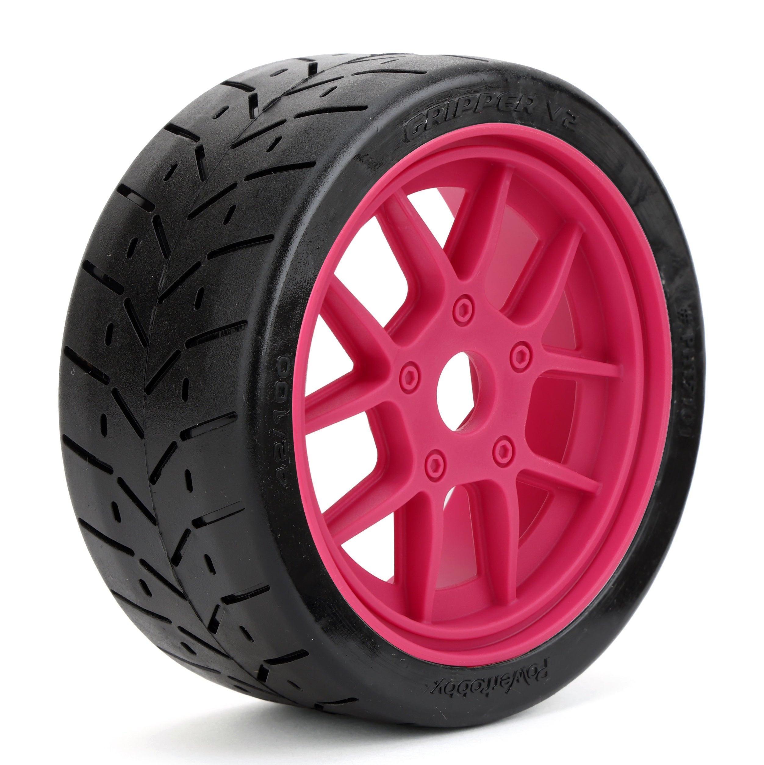 Powerhobby 1/8 Gripper 42/100 Belted Mounted Tires 17mm Hot Pink