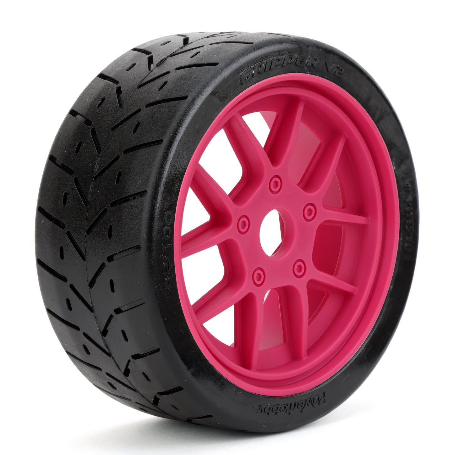 Powerhobby 1/8 Gripper 42/100 Belted Mounted Tires 17mm Hot Pink Wheels V2.