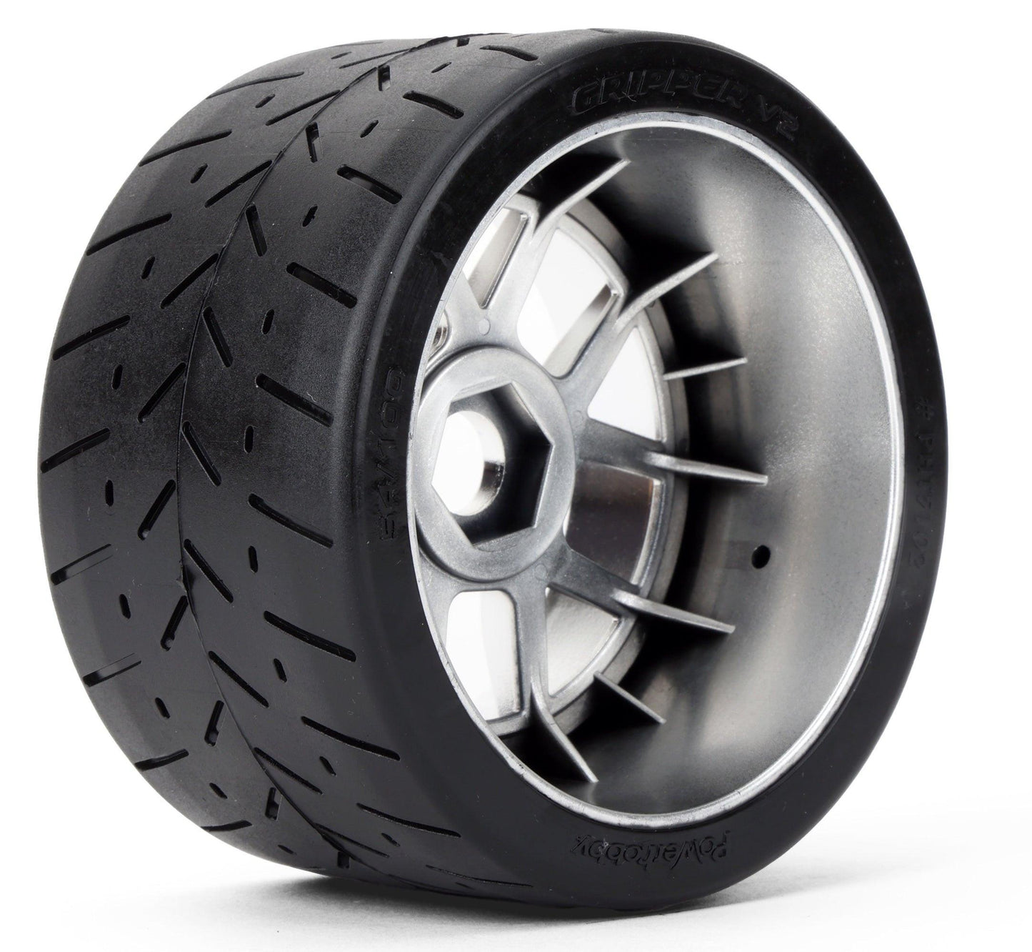 Powerhobby 1/8 Gripper 54/100 Belted Mounted Tires 17mm Chrome Wheels V2 (2).