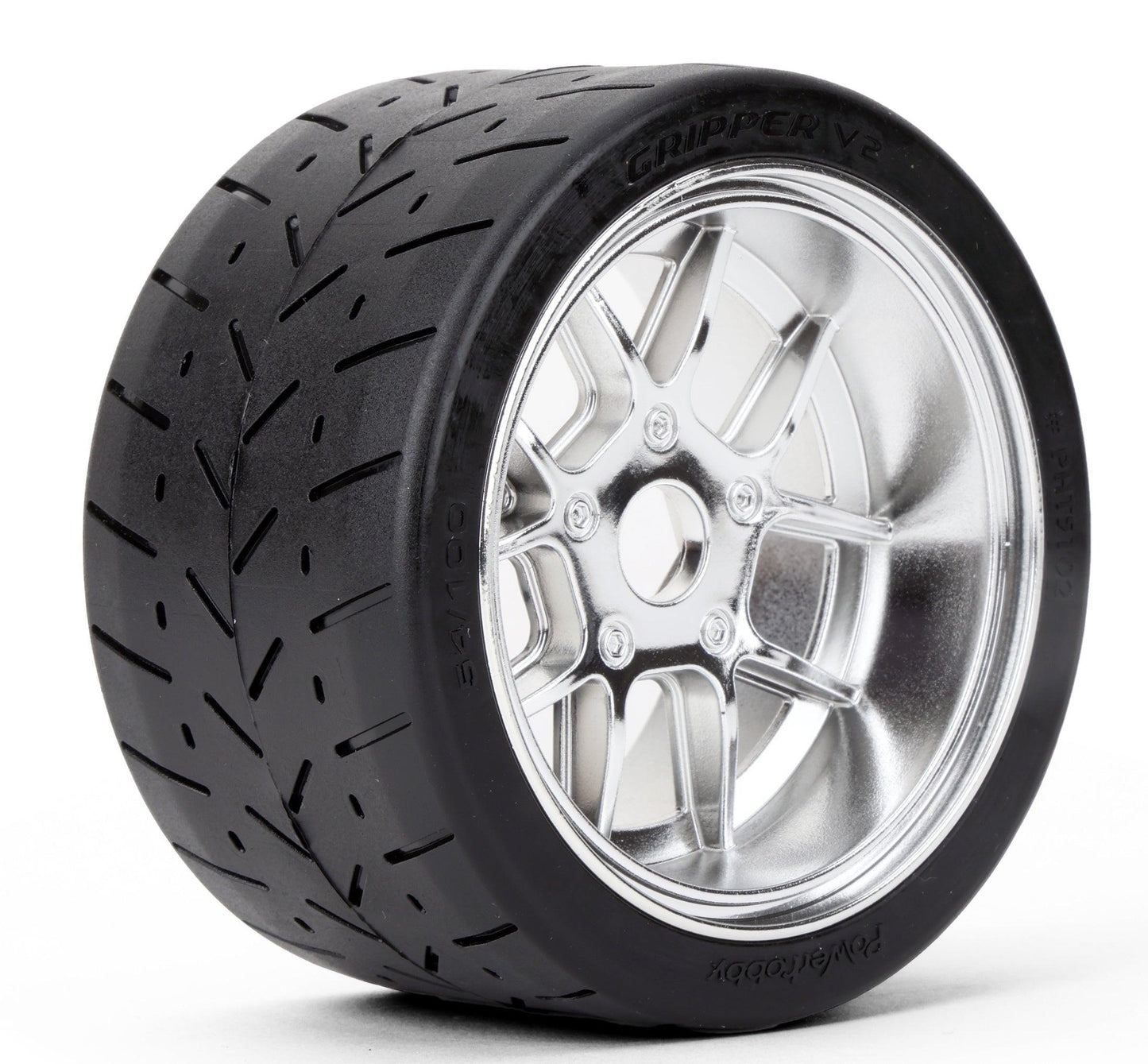 Powerhobby 1/8 Gripper 54/100 Belted Mounted Tires 17mm Chrome Wheels V2 (2).