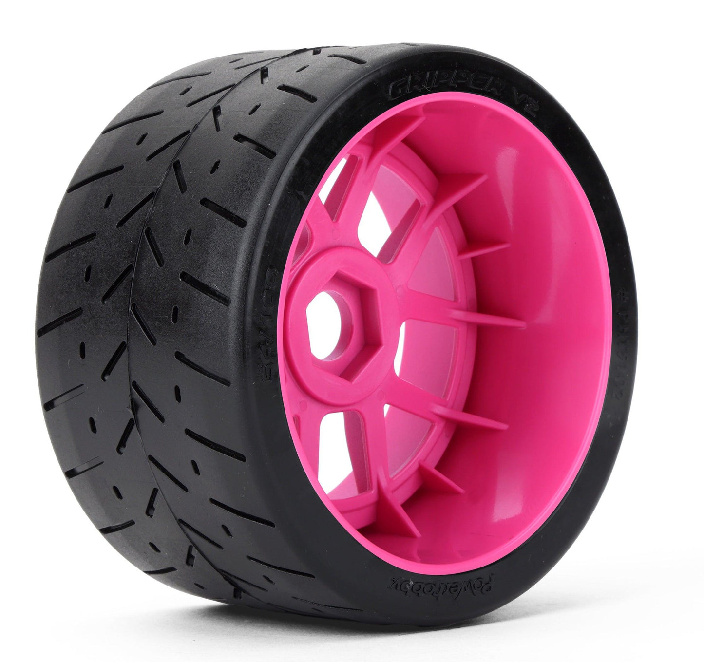 Powerhobby 1/8 Gripper 54/100 Belted Mounted Tires 17mm Hot Pink Wheels V2 (2).