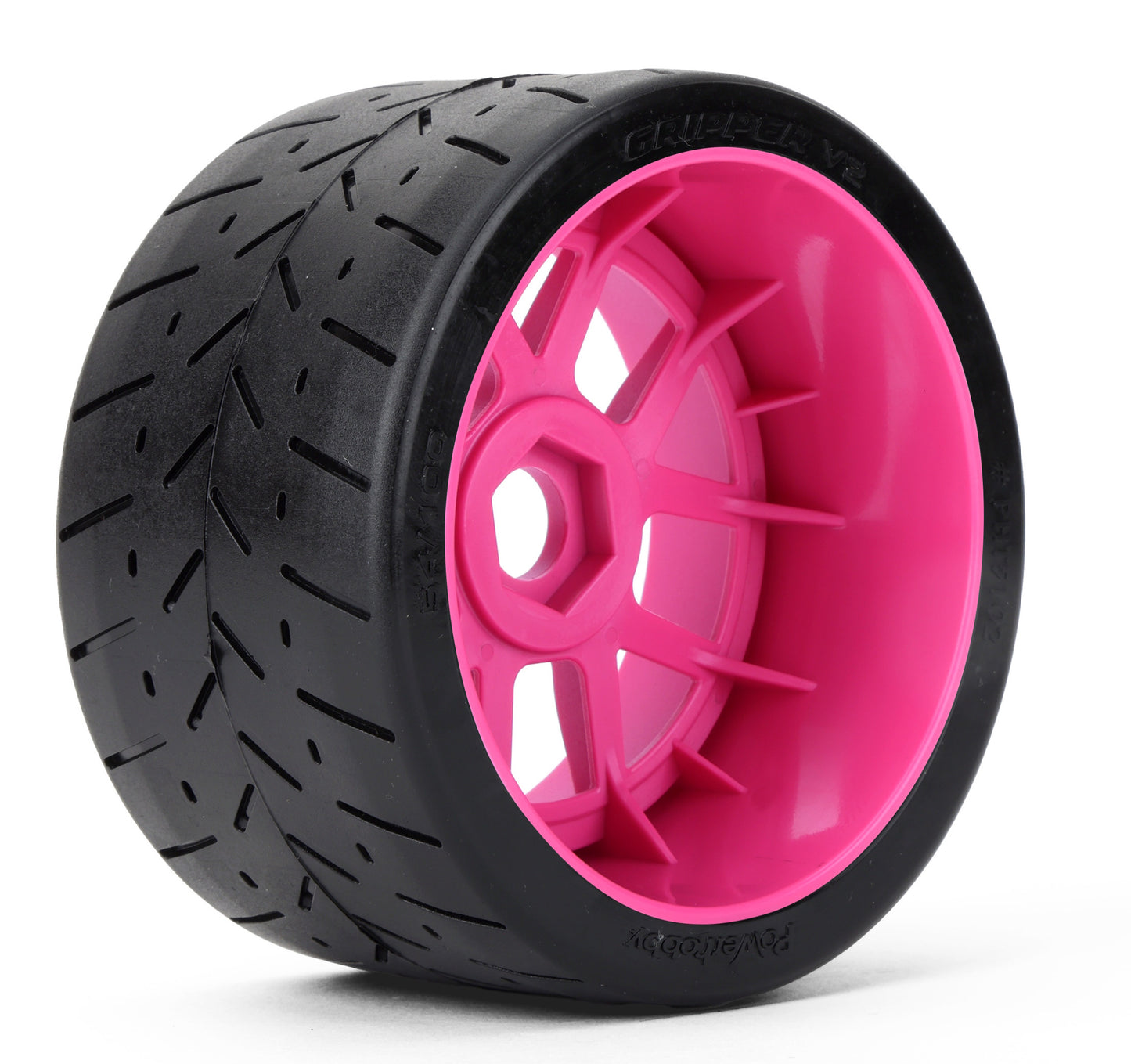 Powerhobby 1/8 Gripper 54/100 Belted Mounted Tires 17mm Hot Pink Wheels V2 (2).