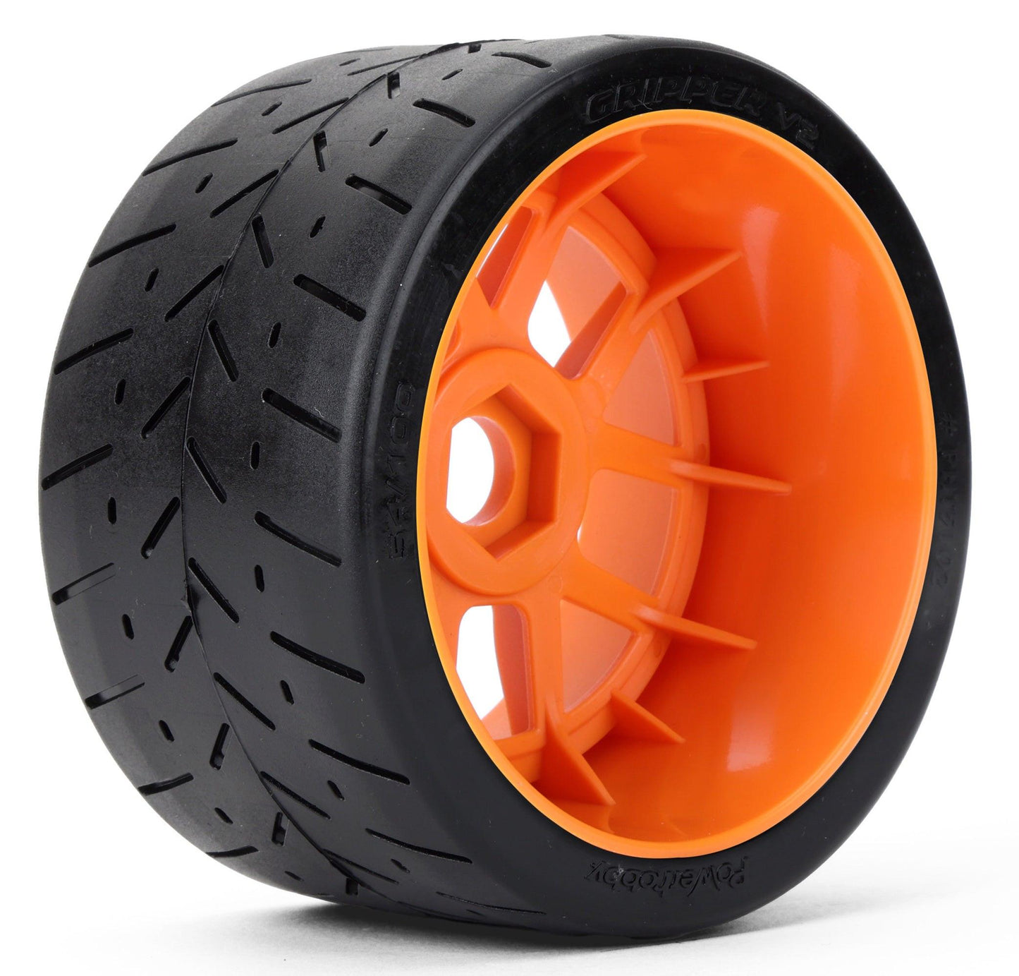 Powerhobby 1/8 Gripper 54/100 Belted Mounted Tires 17mm Orange Wheels V2 (2)