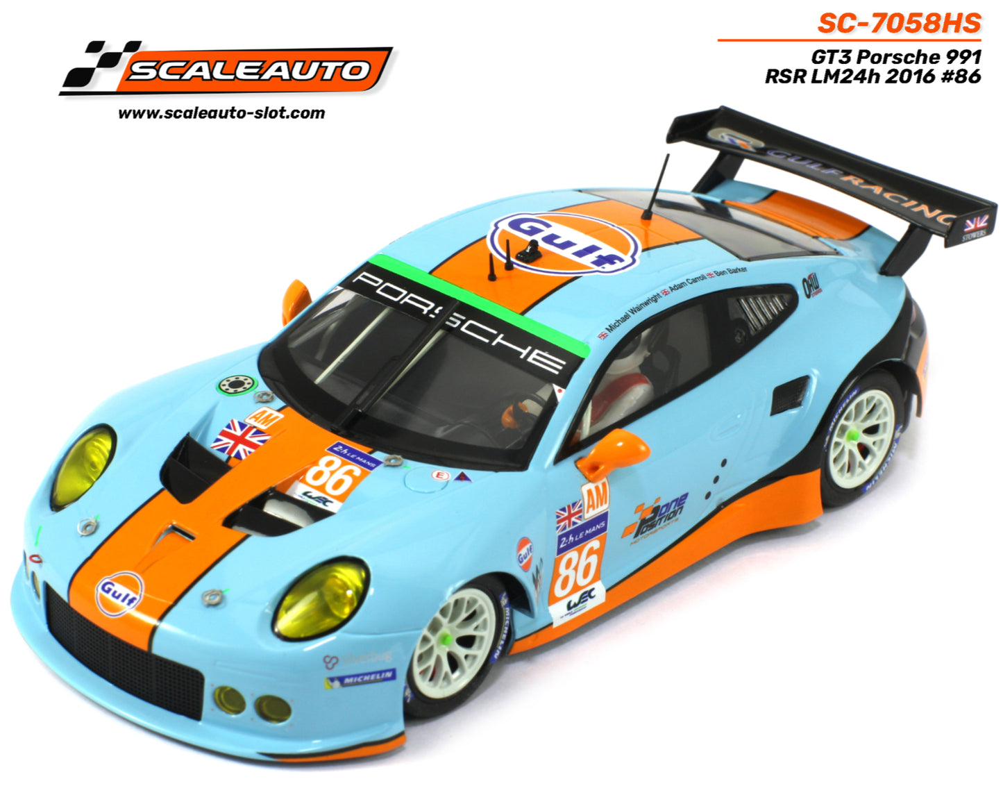 Scaleauto Porsche 991 RSR Gulf Le Mans 24h 2016 1/24 Slot Car RC3 Chassis