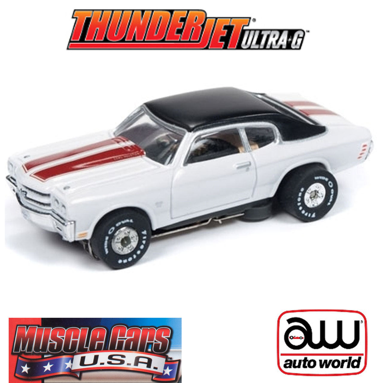 Auto World 1970 Chevy Chevelle SS White HO Slot Car SC340 R25 for AFX