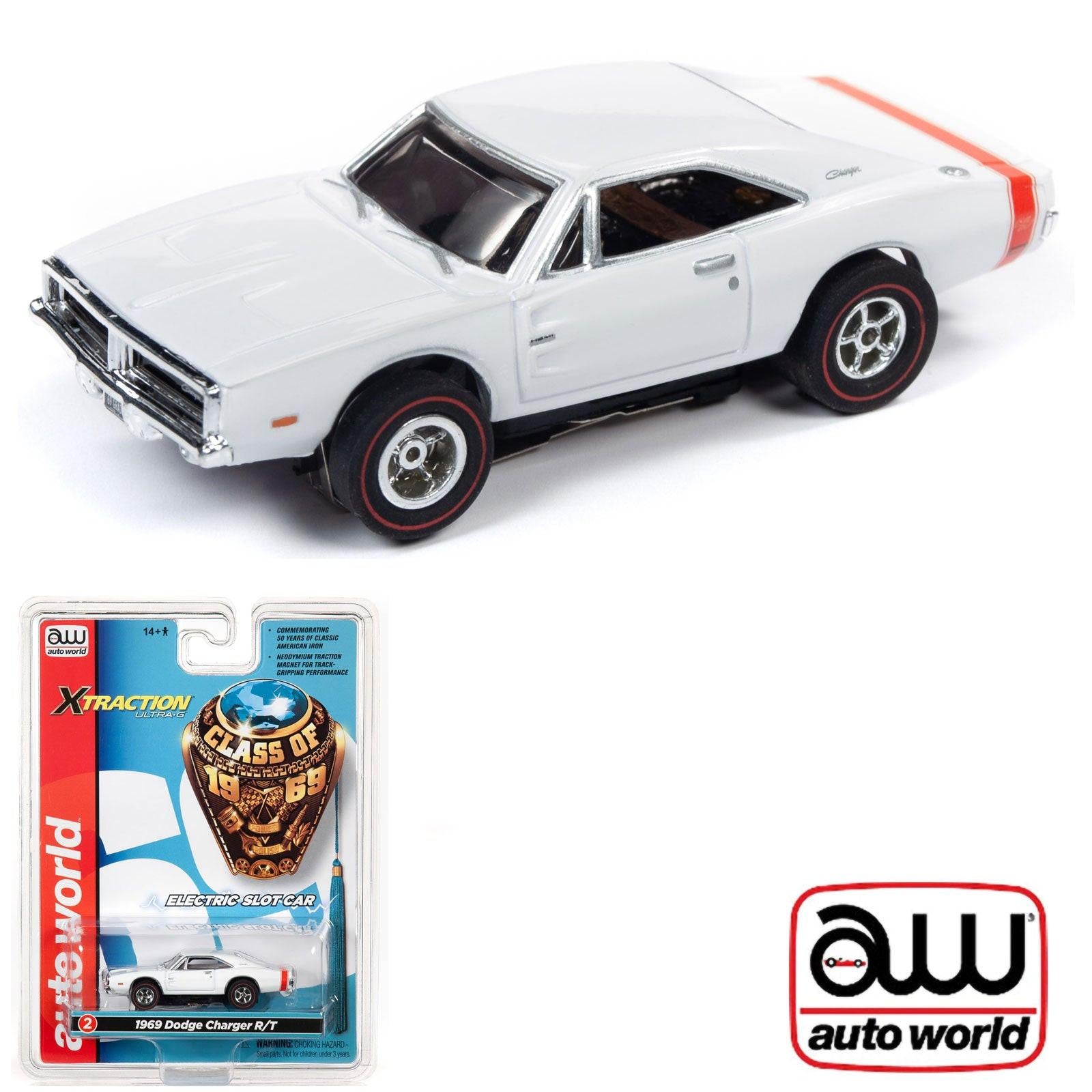 Auto World 1969 Dodge Charger R/T White R27 HO Slot Car SC343 fits