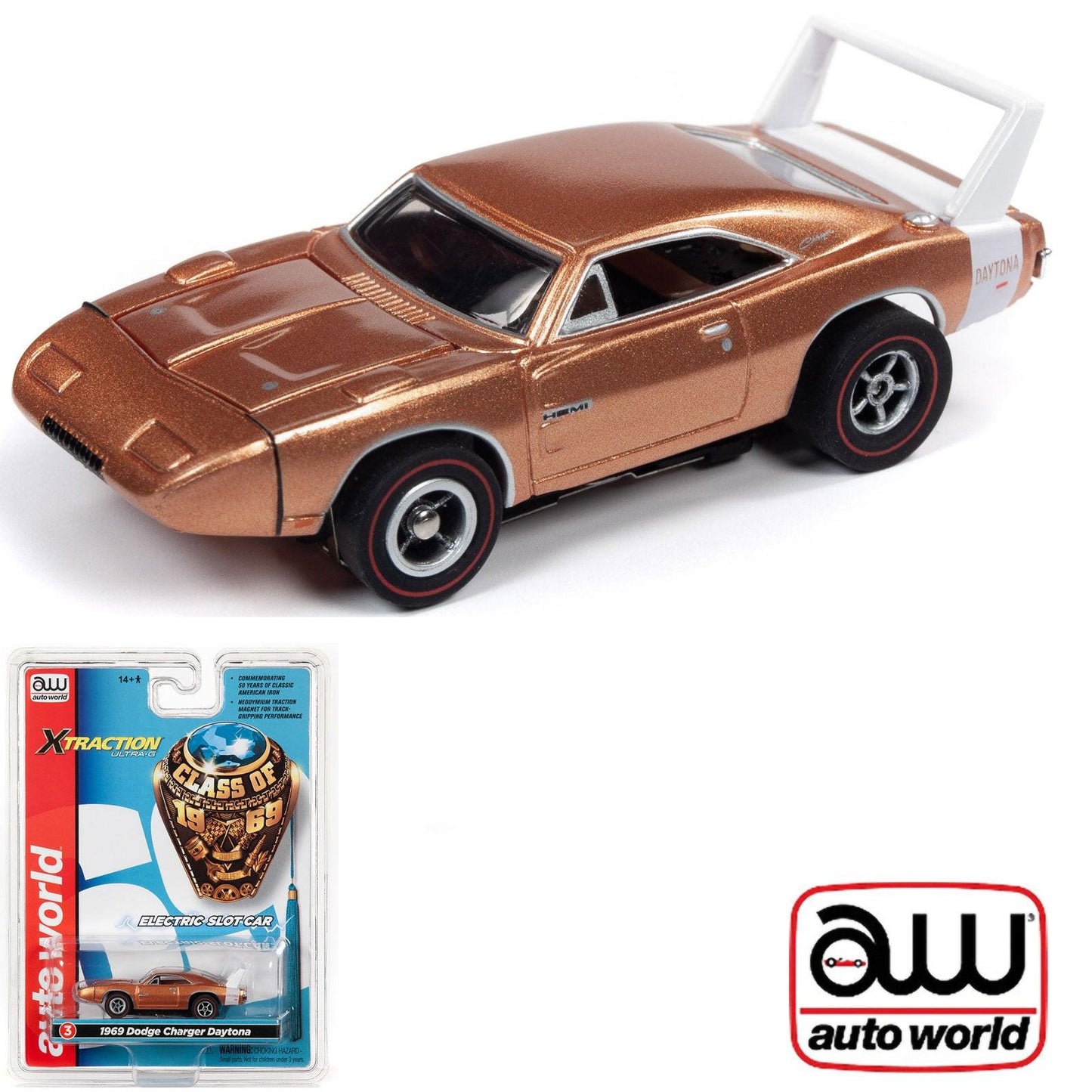 Auto World 1969 Dodge Charger Daytona Gold R27 HO Slot Car SC343 fits AFX