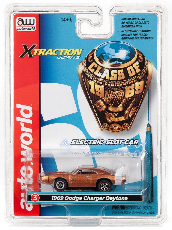 Auto World 1969 Dodge Charger Daytona Gold R27 HO Slot Car SC343 fits AFX