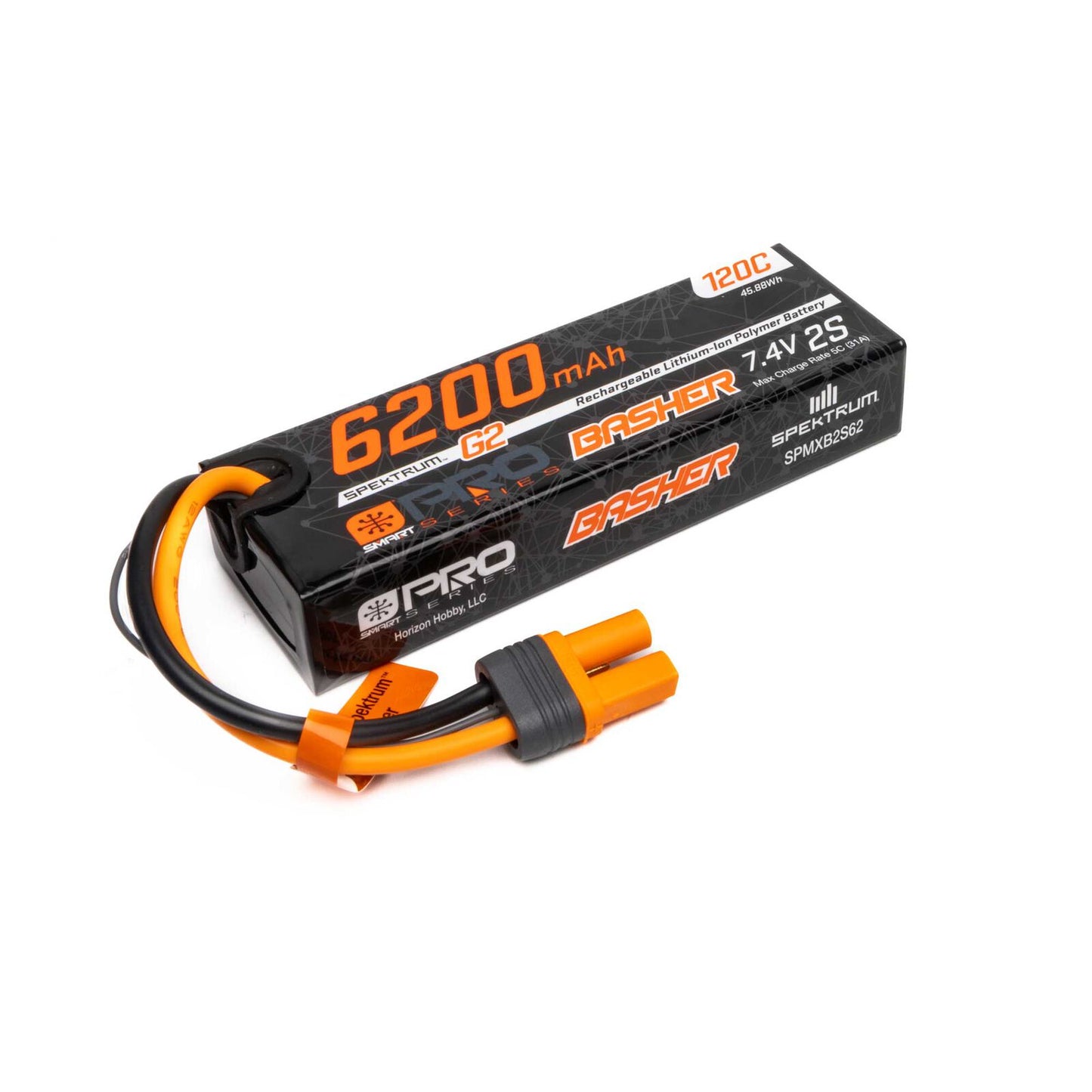 Spektrum 7.4V 6200mAh 2S 120C Smart G2 Pro Basher LiPo Battery: IC5
