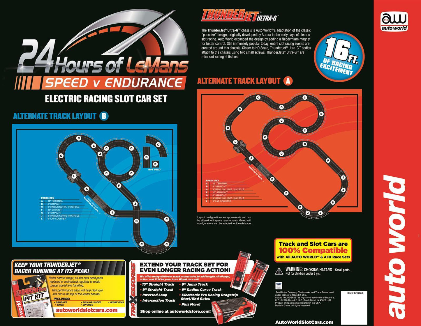 Auto World 24h Le Mans HO Slot Race Set AFX SRS333 FORD GT40 CHAPARRAL 2F