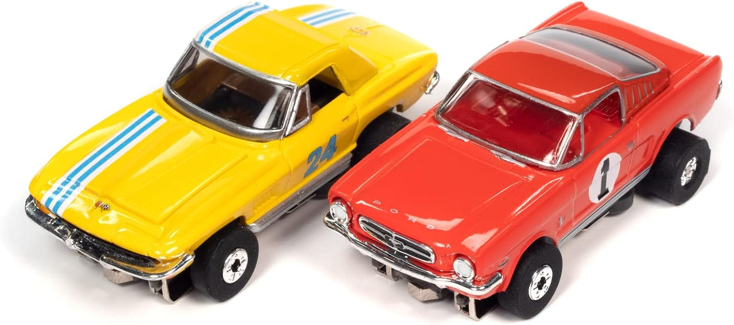 Auto World Double 8 HO Slot Race Set AFX SRS341 Ford Mustang Corvette