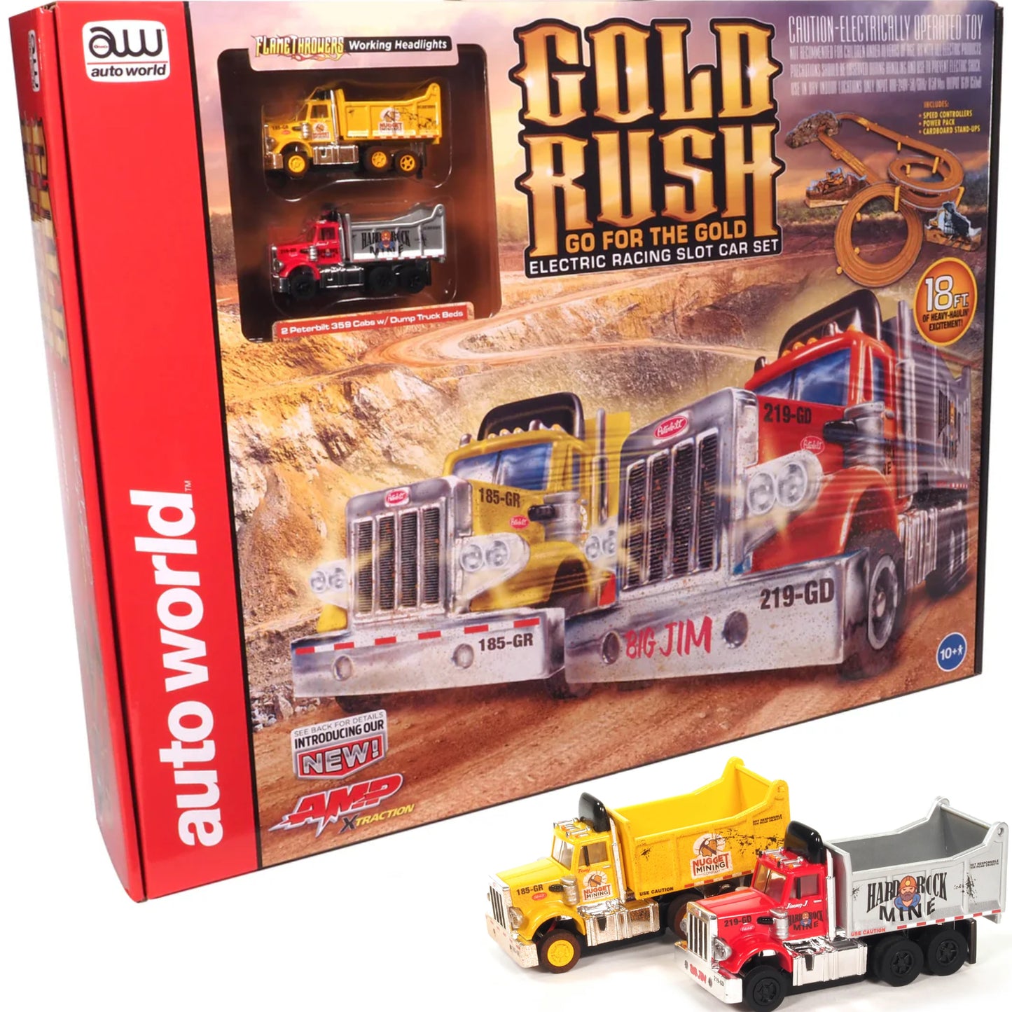 Auto World Gold Rush Peterbilt Dump Trucks for AFX HO Slot Car Set SRS357