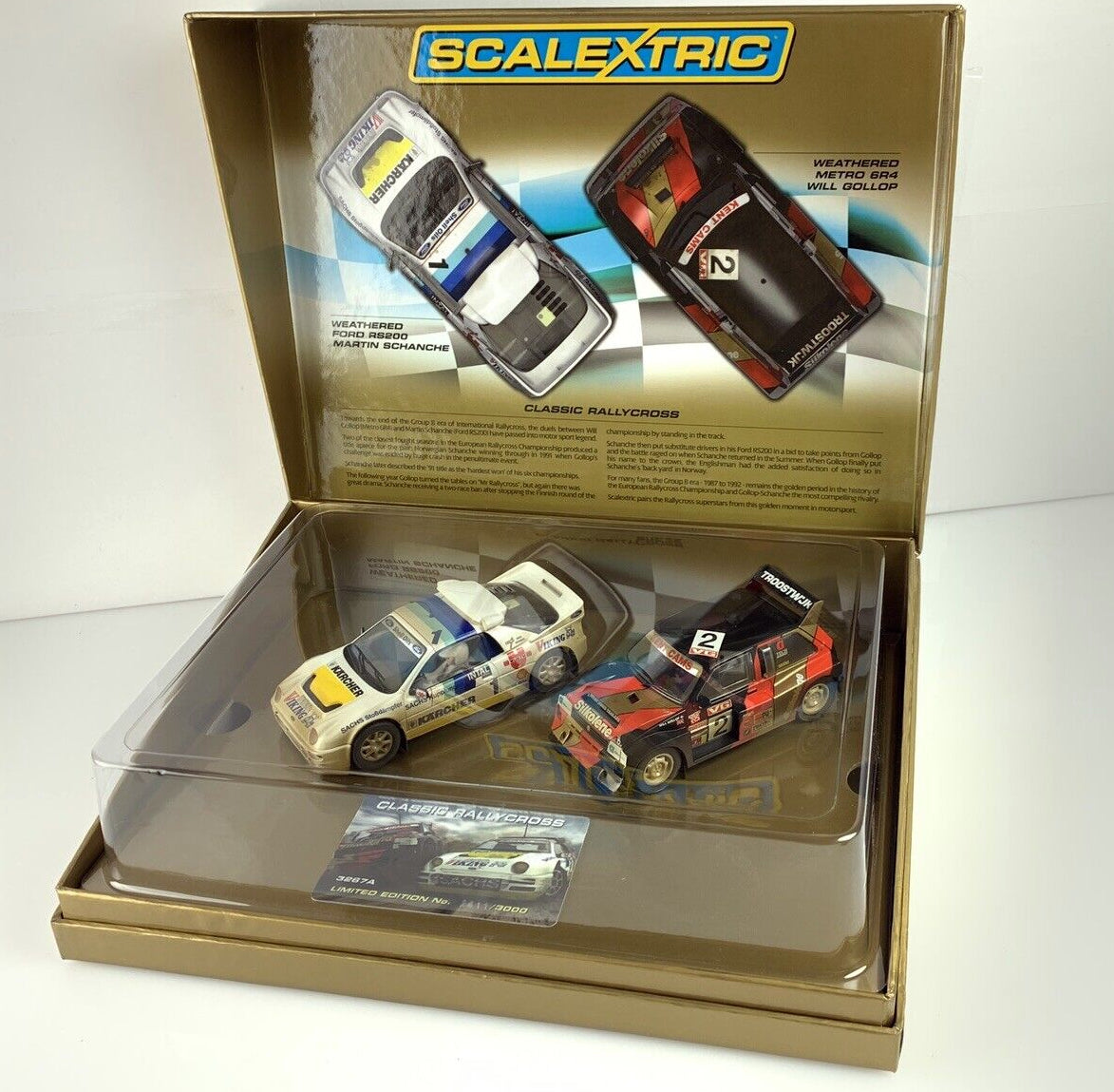 Scalextric C3267A Classic Rallycross MG Metro 6r4 v Ford RS200 1/32 Slot Car DPR