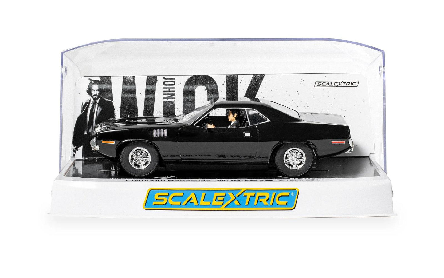 Scalextric C4595 Plymouth Barracuda John Wick Chapter 4 1/32 Slot Car DPR.