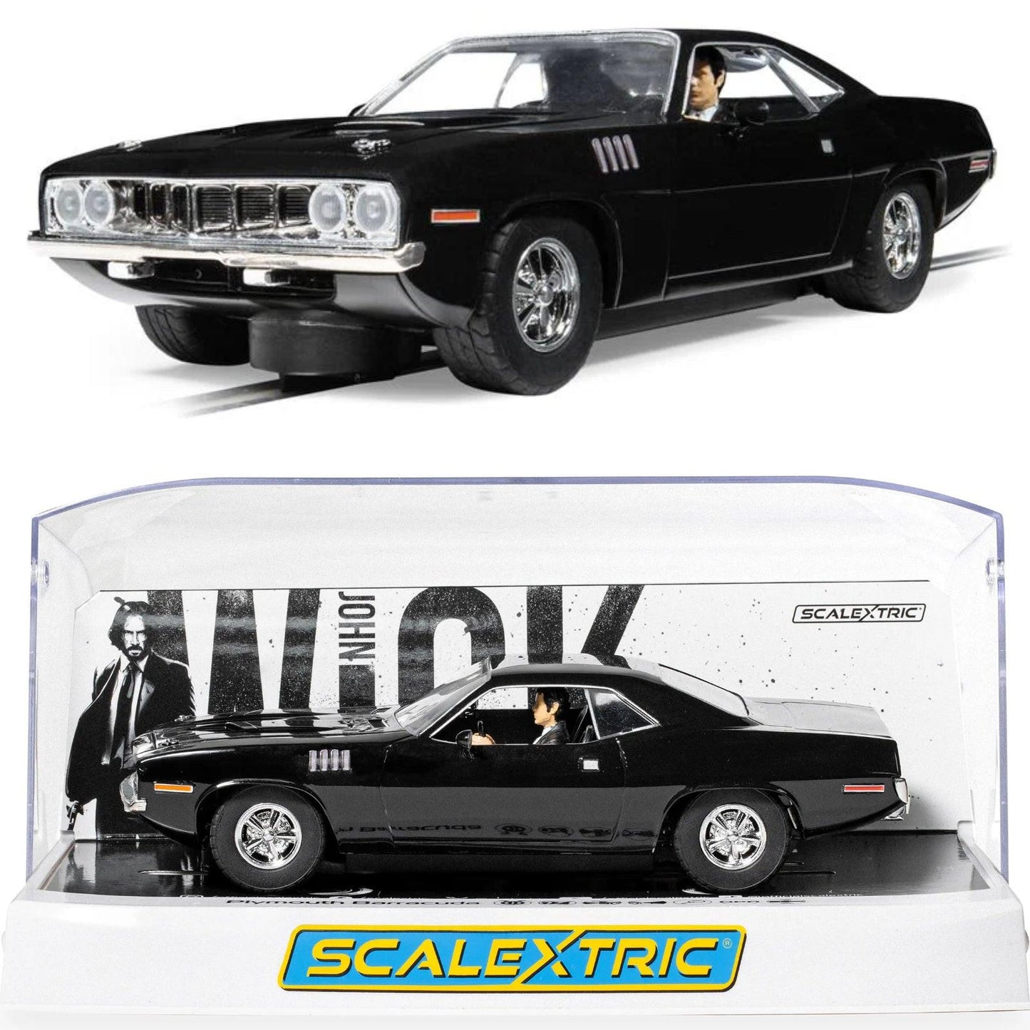 Scalextric C4595 Plymouth Barracuda John Wick Chapter 4 1/32 Slot Car DPR.