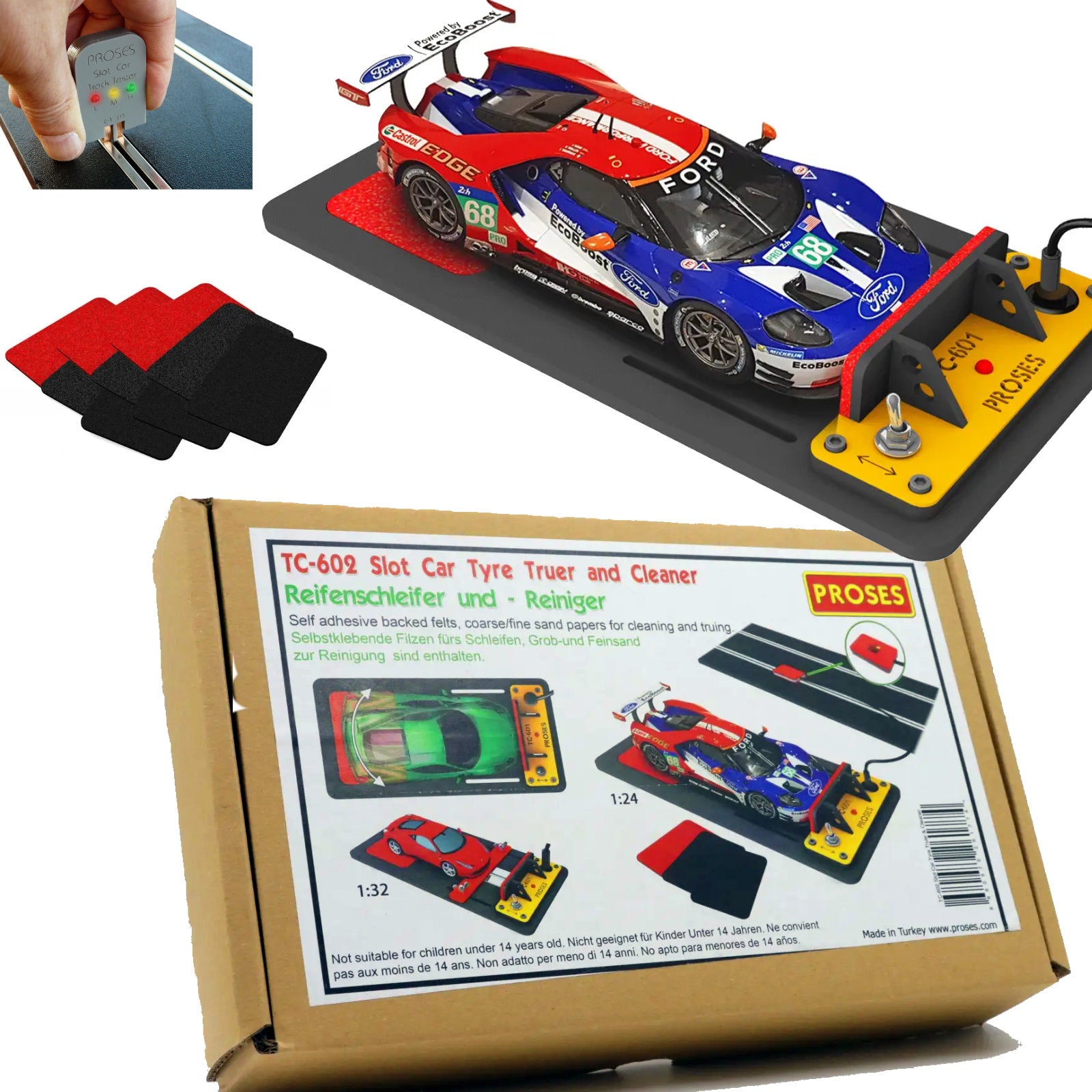 Proses Slot Car Tire Truer Cleaner for 1/32 1/24 wtih Track Tester