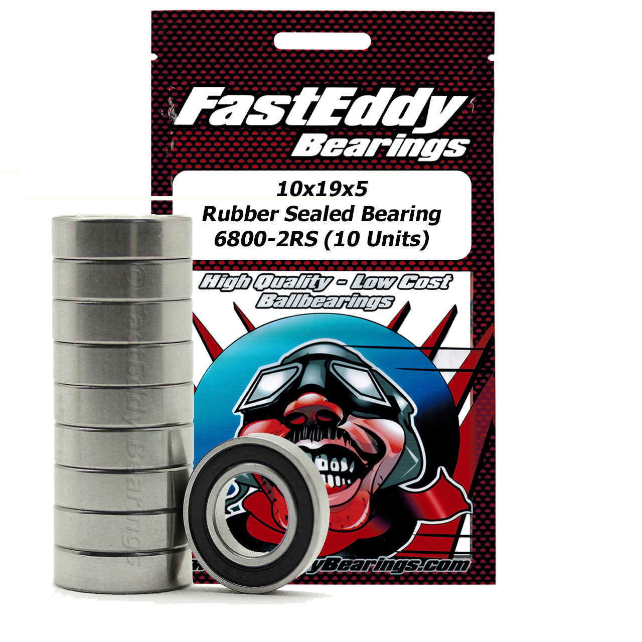 Fasteddy 10x19x5 Rubber Sealed Bearing 6800-2RS 10 Units