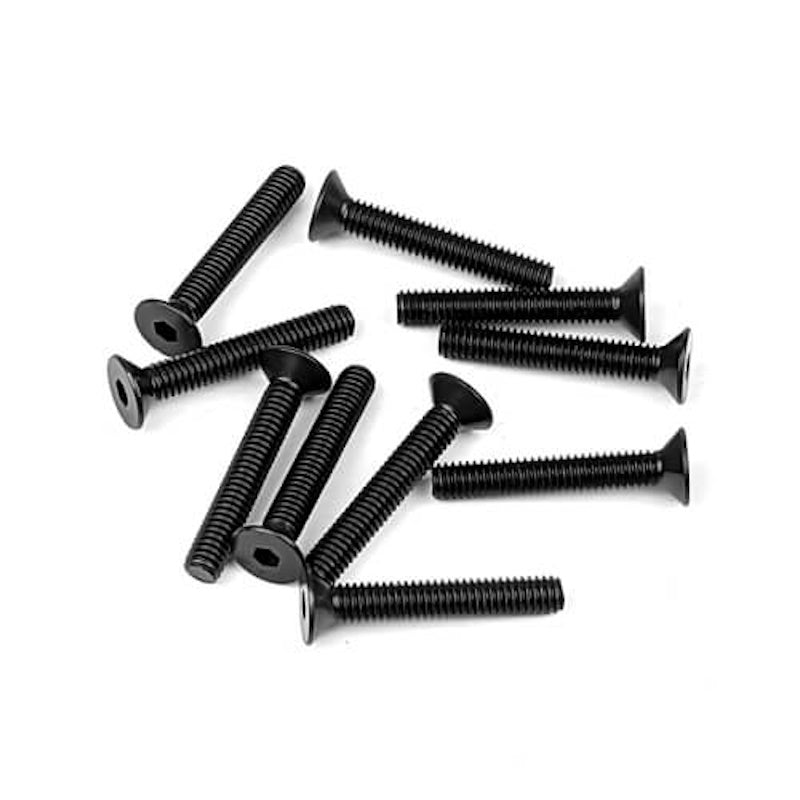 Tekno RC 1350 – M4x25mm Flat Head Screws (black, 10pcs)