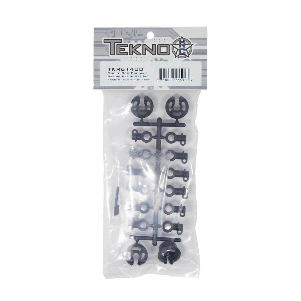 Tekno TKR6140D – Shock Rod End and Spring Perch Set w/ assorted length rod ends.