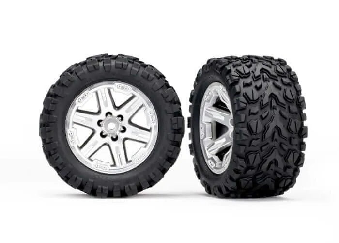Traxxas TRA6773R Rustler 4x4 Chrome Talon Wheels & Tires 2.8" (2) - PowerHobby