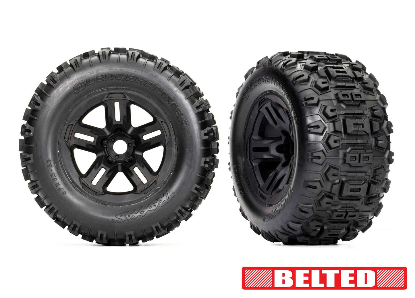 Traxxas 9573 3.8" Black Wheels & Belted Sledgehammer Tires (2)