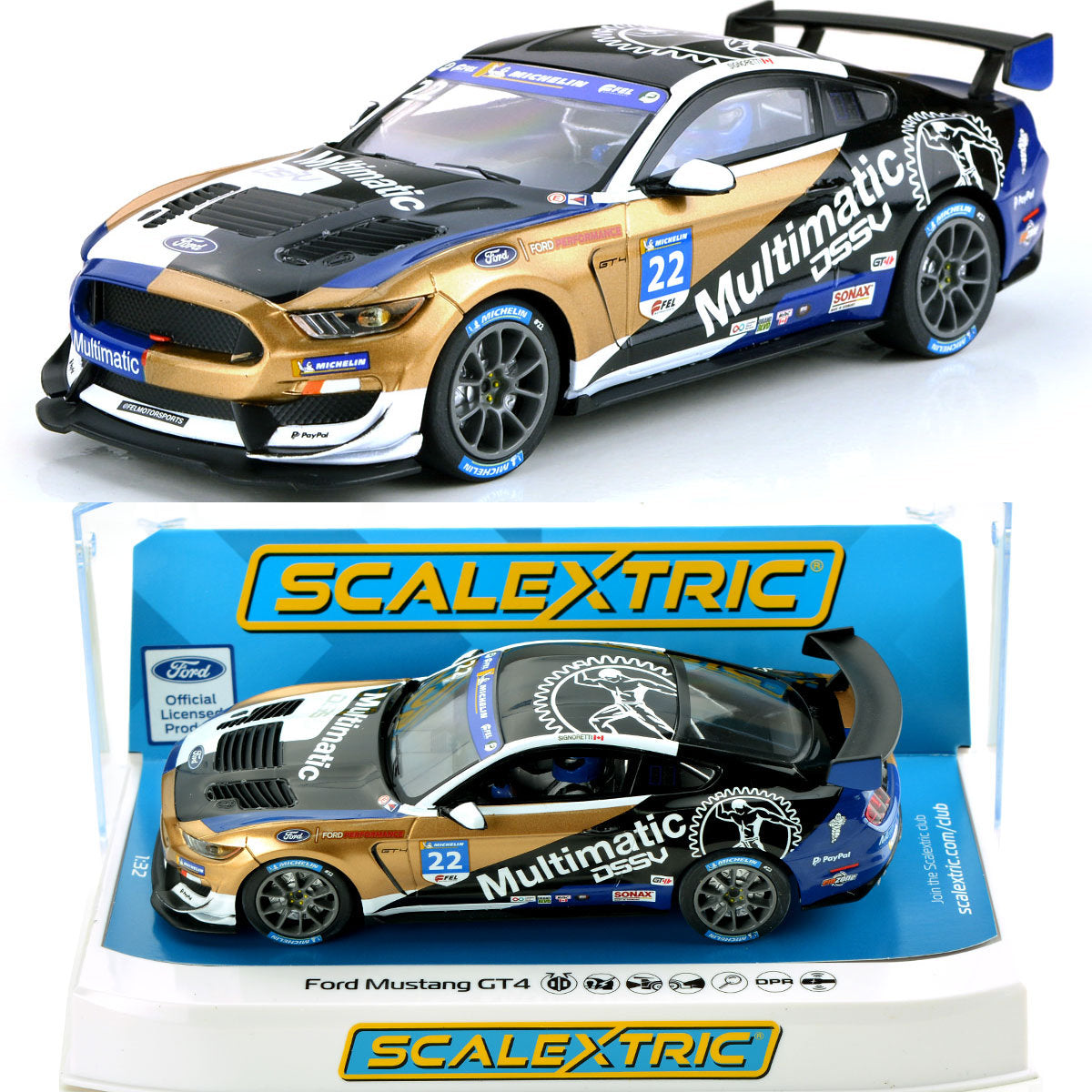 Scalextric Ford Mustang GT4 Multimatic 1/32 Slot Car C4403 for Carrera SCX