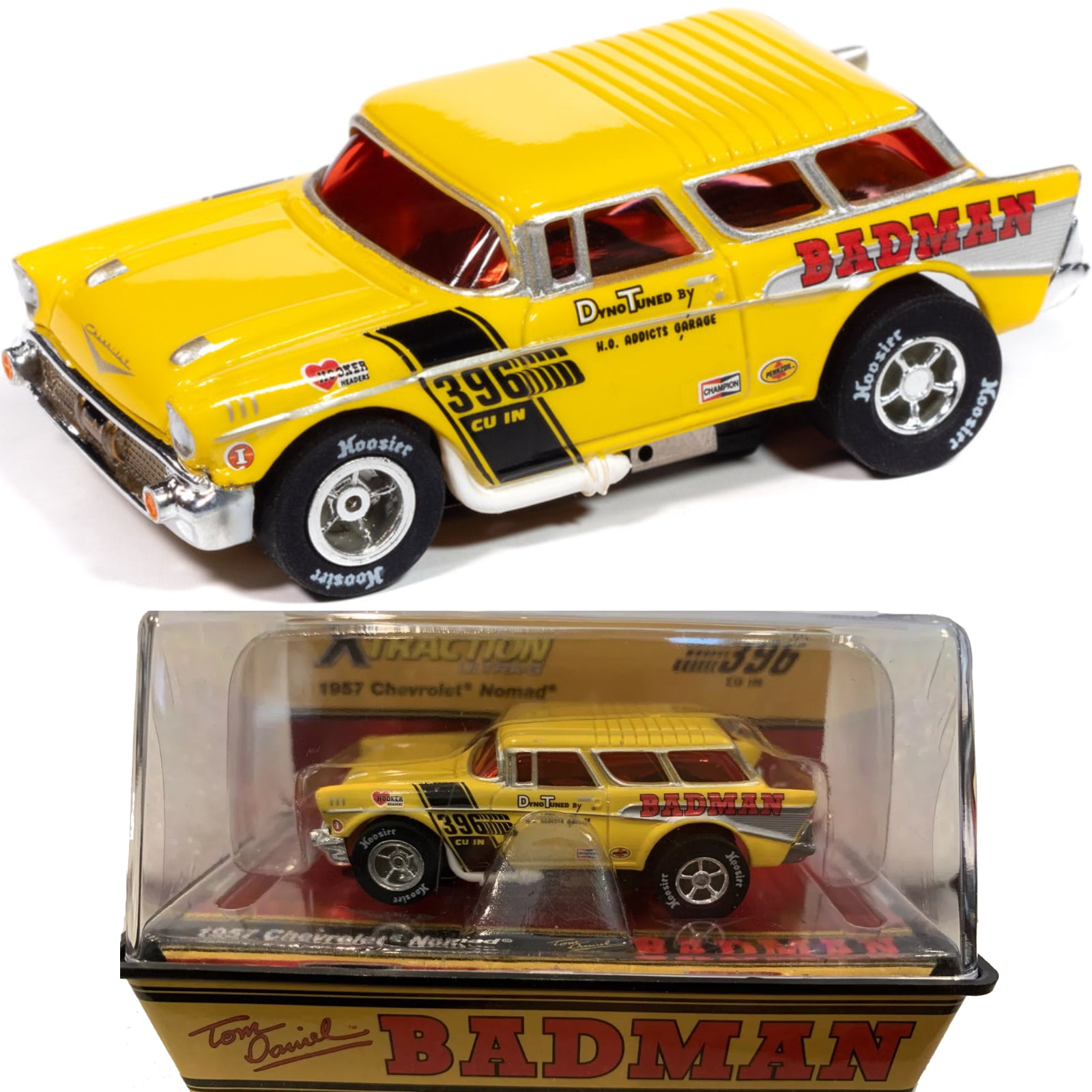 Auto World Exclusive '57 Chevy Nomad Badman Yellow HO Slot Car for