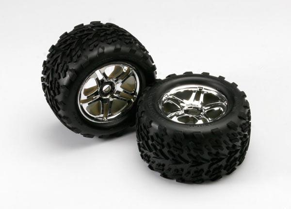 Traxxas 5174R Split-Spoke 3.8" Chrome Wheels & Talon Tires (2)