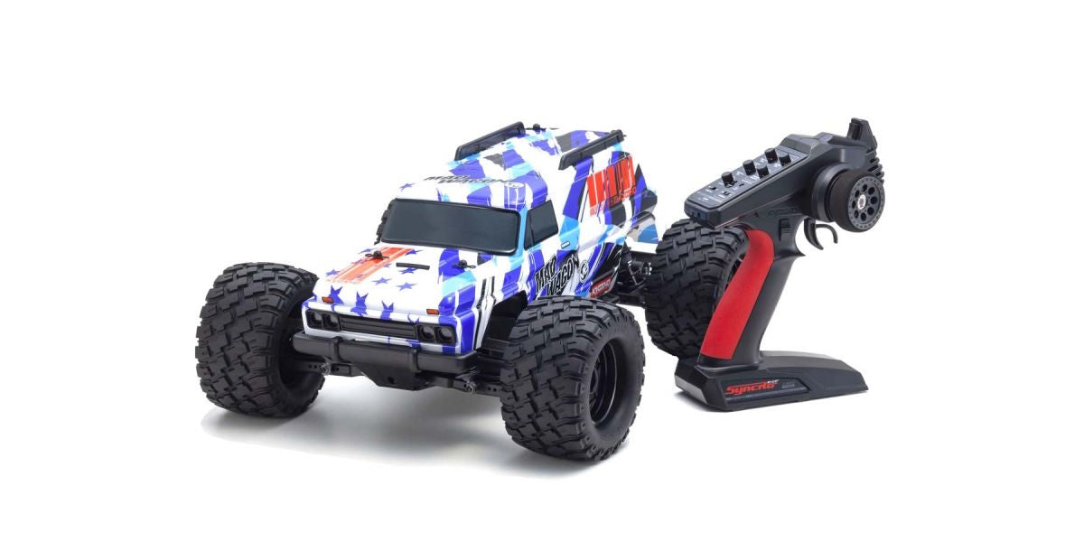 Kyosho KYO34701T2 1980 Mad Wagon 1/10 4WD RTR Brushless Monster Truck, Blue