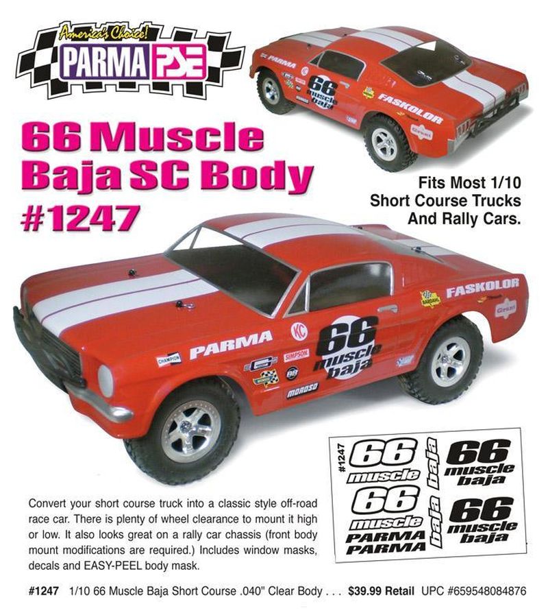 Parma 1247 1/10 Parma '66 Muscle Baja Short Course Drag Clear Body