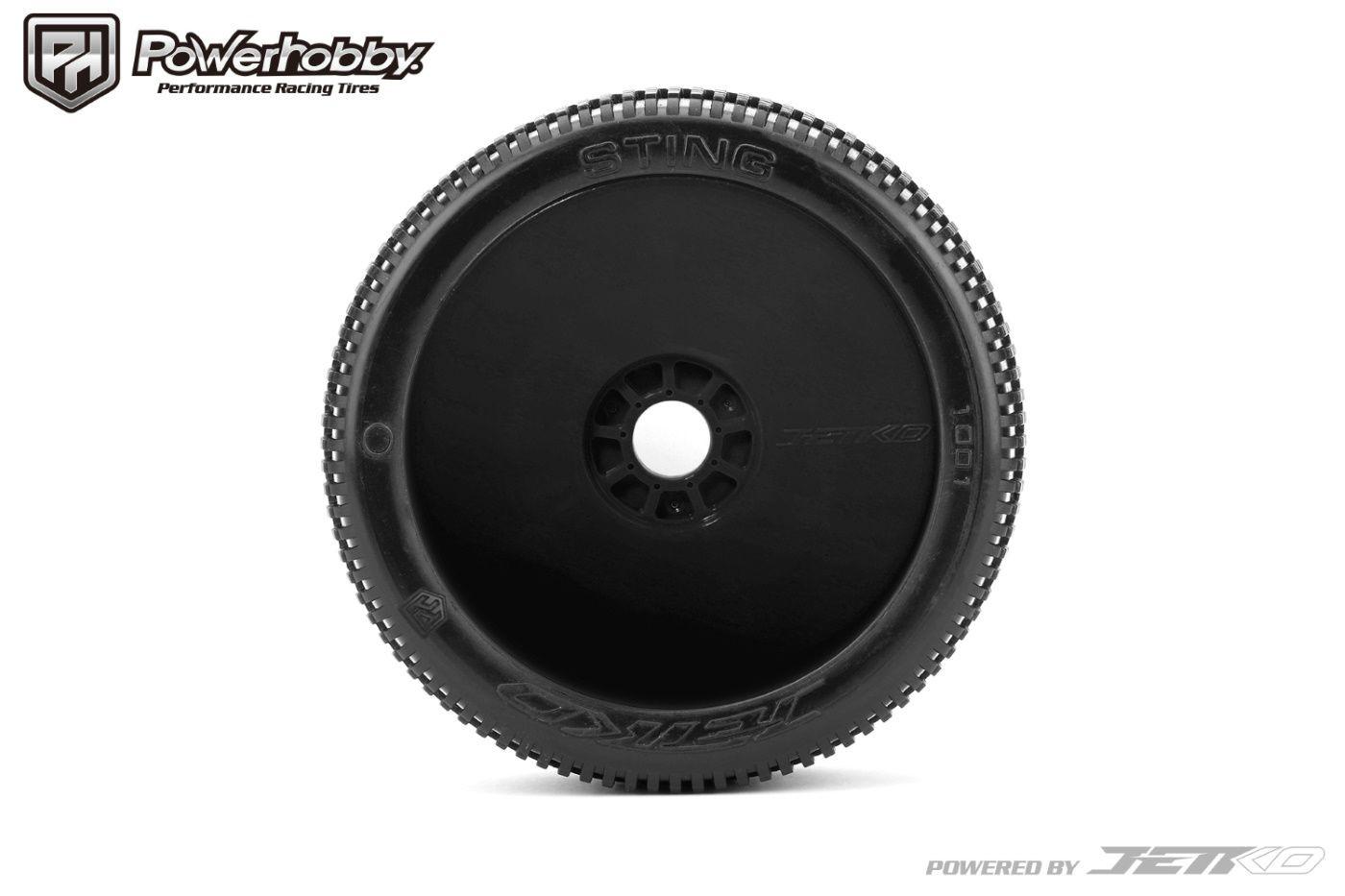 Powerhobby Sting 1/8 Buggy Mounted Tires Black Wheels (2) Ultra Soft - PowerHobby