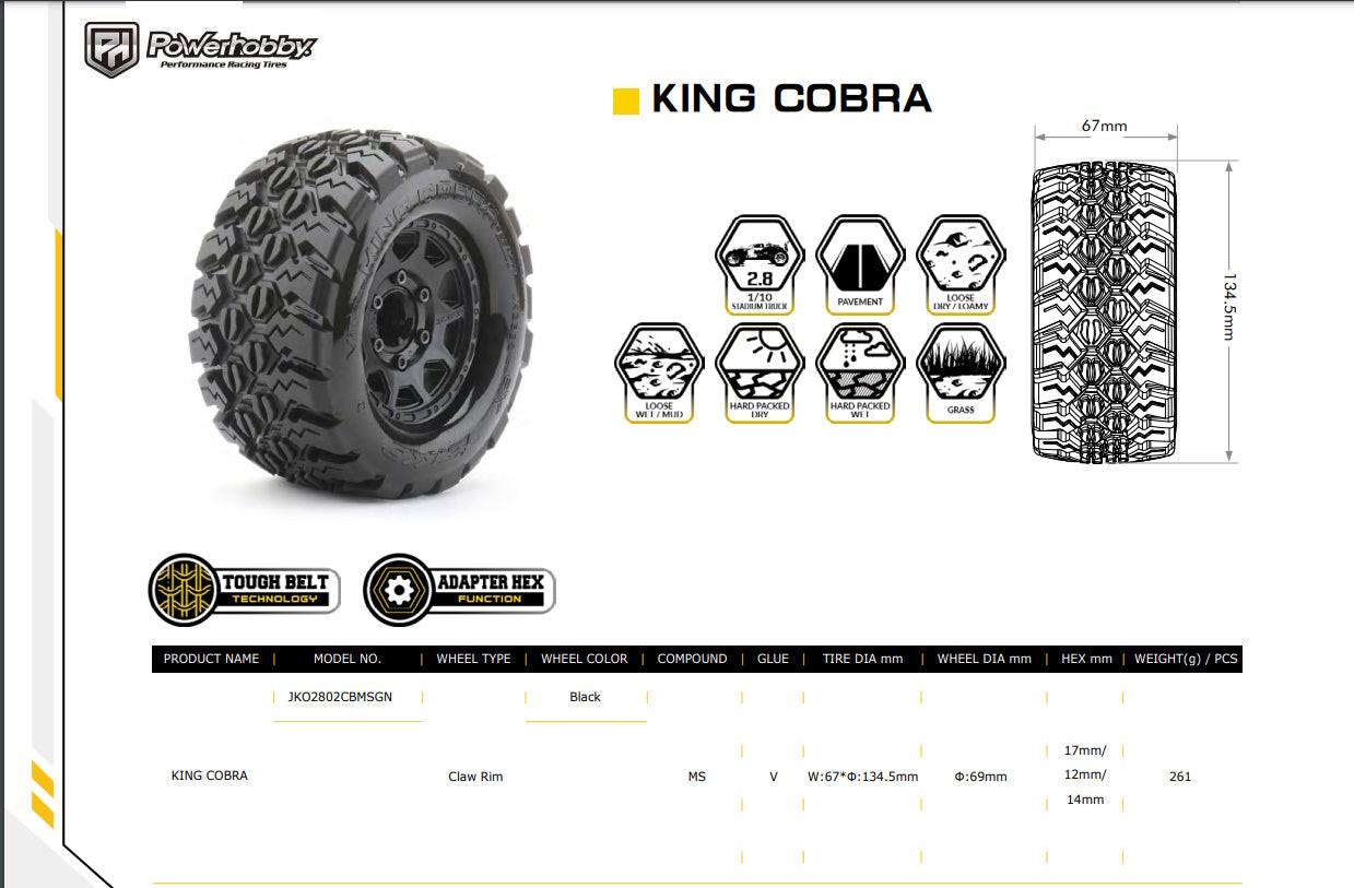 Powerhobby 1/10 2.8 MT King Cobra Belted Tires (2) with Removable Hex Wheels - PowerHobby