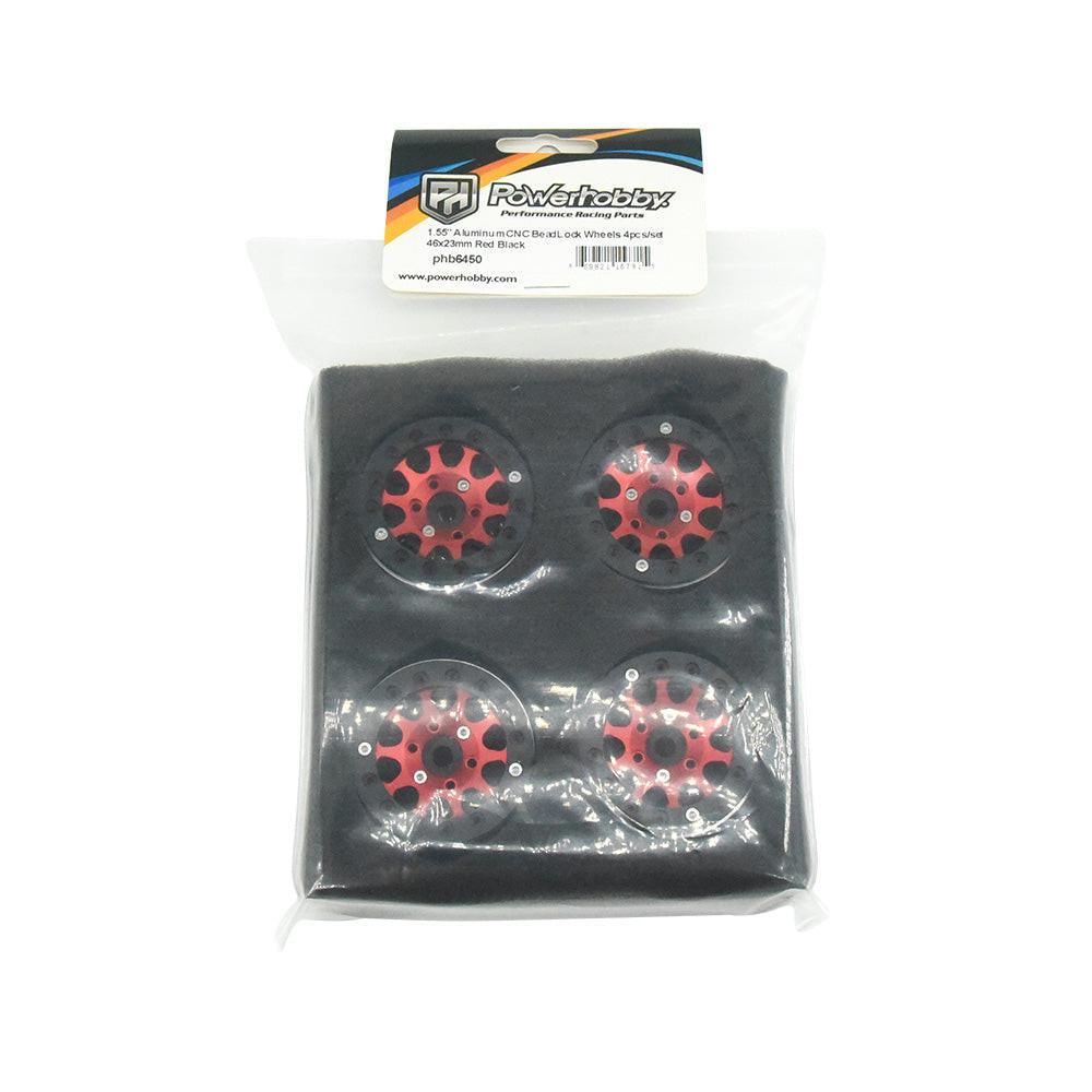 Powerhobby Aluminum 1.55" Beadlock Wheels Red (4) 1/10 Rock Crawler - PowerHobby