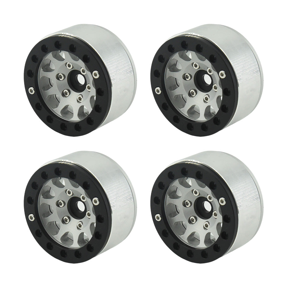Powerhobby Aluminum 1.55" Beadlock Wheels Silver (4) 1/10 Rock Crawler - PowerHobby