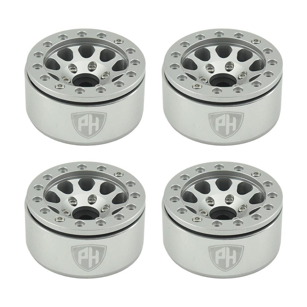 Powerhobby Aluminum 1.55" Beadlock Wheels Silver (4) 1/10 Rock Crawler - PowerHobby