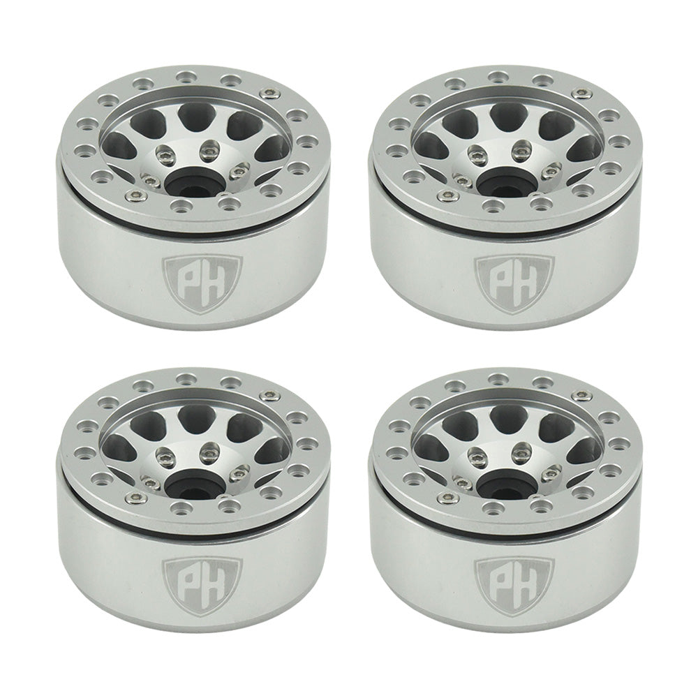 Powerhobby Aluminum 1.55" Beadlock Wheels Silver (4) 1/10 Rock Crawler - PowerHobby