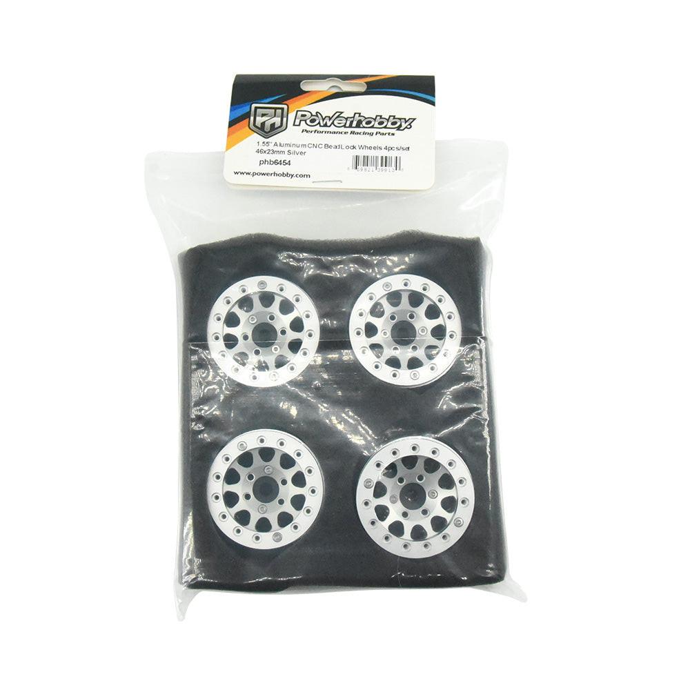 Powerhobby Aluminum 1.55" Beadlock Wheels Silver (4) 1/10 Rock Crawler - PowerHobby