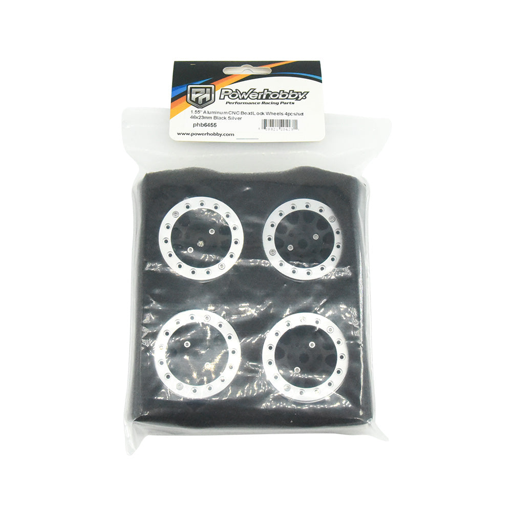Powerhobby Aluminum 1.55" Beadlock Wheels Black (4) 1/10 Rock Crawler - PowerHobby