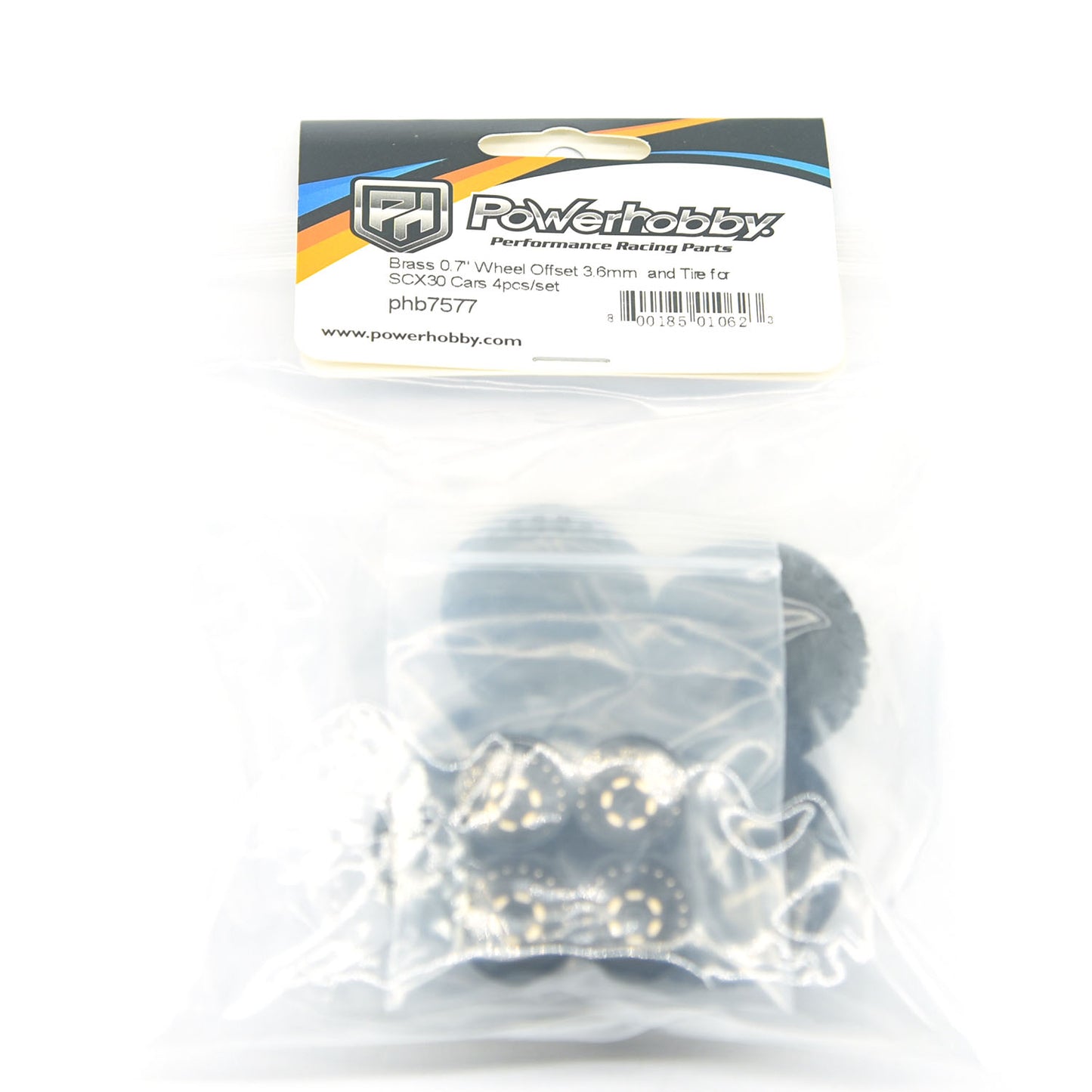 Powerhobby Brass 0.7" Wheels 3.6mm Offset / Tires (4) Axial SCX30