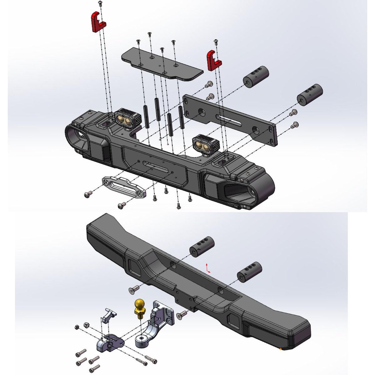 Powerhobby Axial SCX6 Jeep CNC Aluminum Front & Rear Bumpers with Lights - PowerHobby