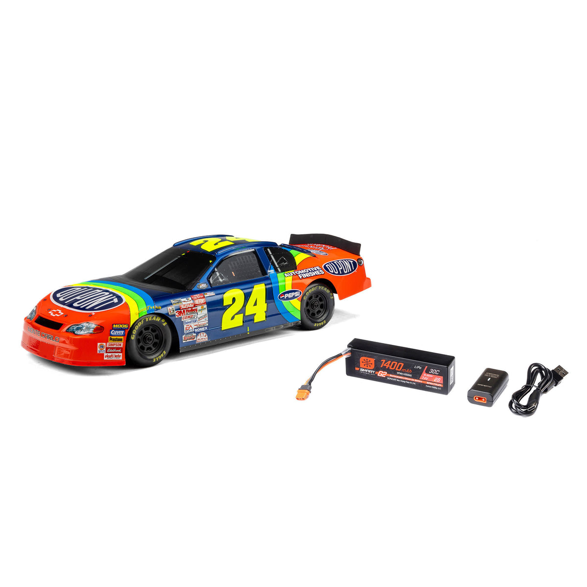 Losi LOS1120024 1/12 NASCAR Jeff Gordon No. 24 DuPont Chevrolet Monte Carlo RTR AWD Brushed On-Road Race Car - Blue