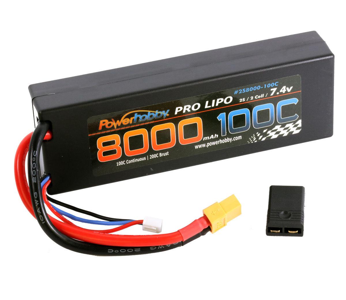 Powerhobby 2s 7.4V 8000mah 100c-200C Lipo Battery W XT60 Plug + Adapter - PowerHobby