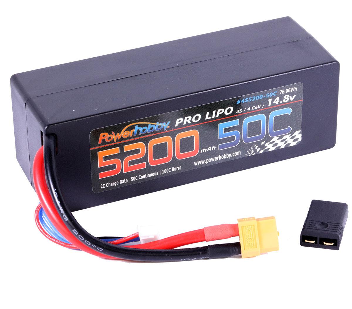Powerhobby 4s 5200mah 50c Lipo Battery W XT60 Plug Hard Case + Adapter - PowerHobby